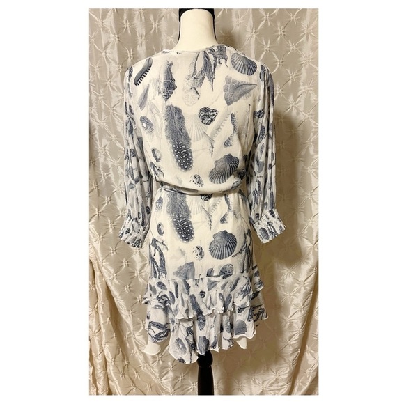 Allsaints Ari Oceano Long Sleeve Wrap Dress White Blue Shell Beach All Saints - Picture 4 of 14